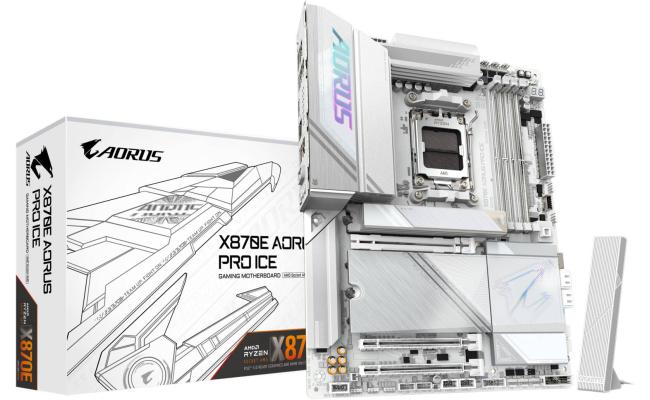 GIGABYTE X870E AORUS PRO ICE ATX Motherboard, AMD X870E Chipset, 4 x DDR5 DIMM Slots, Up to 256GB Memory, Wi-Fi 7 & Bluetooth 5.3, 1 x PCIe 5.0 x16, 4 x M.2 Slots - White